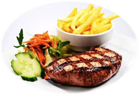 Gegrilde steak met salade en frites